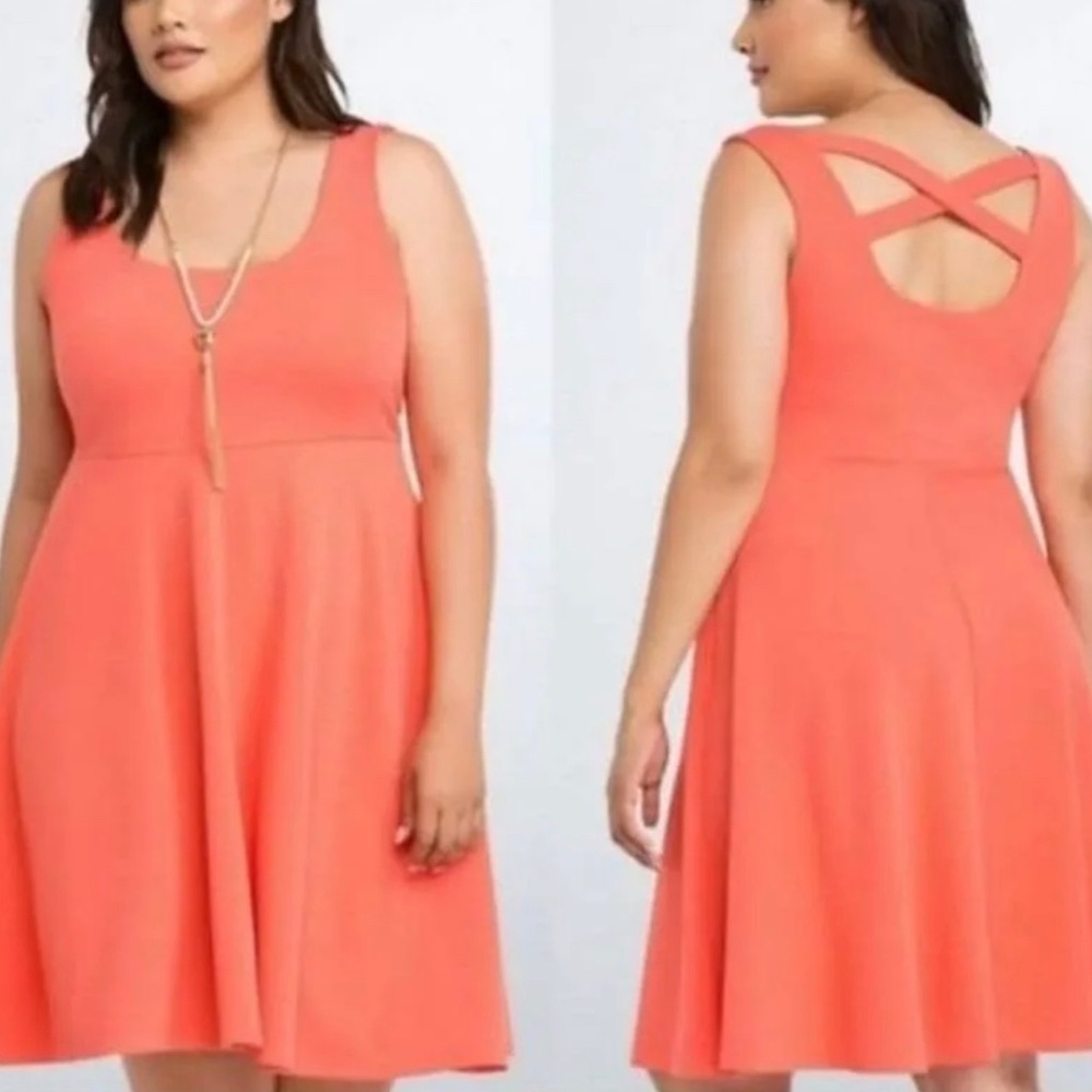 torrid Coral Sleeveless Skater Dress with Crisscross Back